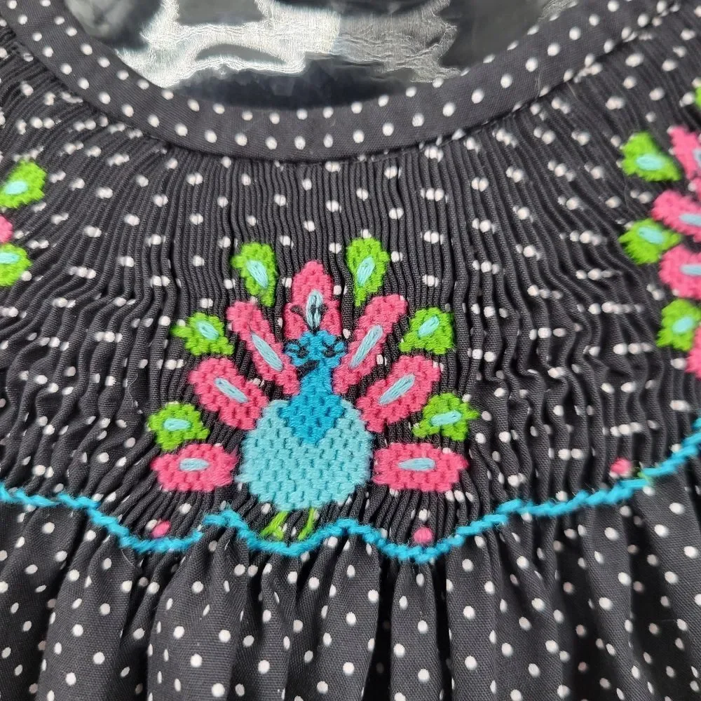 Stellybelly Turkey Thanksgiving Smocked Black Polka Dot Ricrac Trim Girls' Top